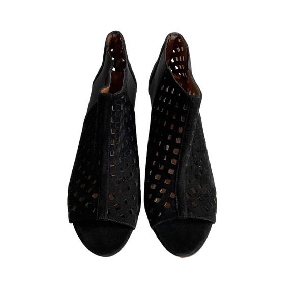 Aquatalia Shari Perforated Open Toe Suede Boots Size 10 Black Block Heel - Picture 4 of 10